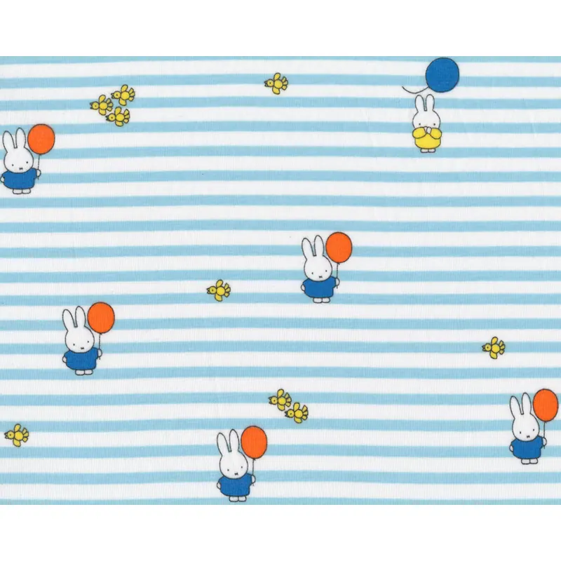Baumwolljersey MIFFY®, Kaninchen auf Streifen, hellblau-weiß