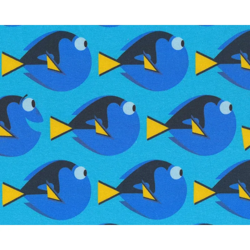 Baumwolljersey mit Elasthan FINDET DORIE, Fische, türkis-ultramarinblau