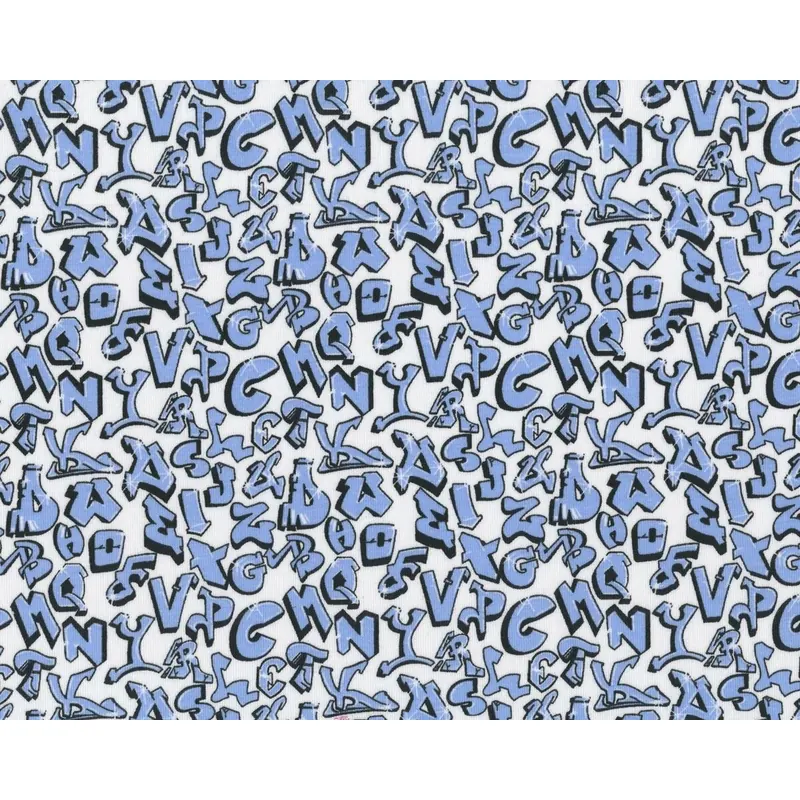 Baumwolljersey mit Elasthan LILLY ABC, Buchstaben, hellblau-weiß