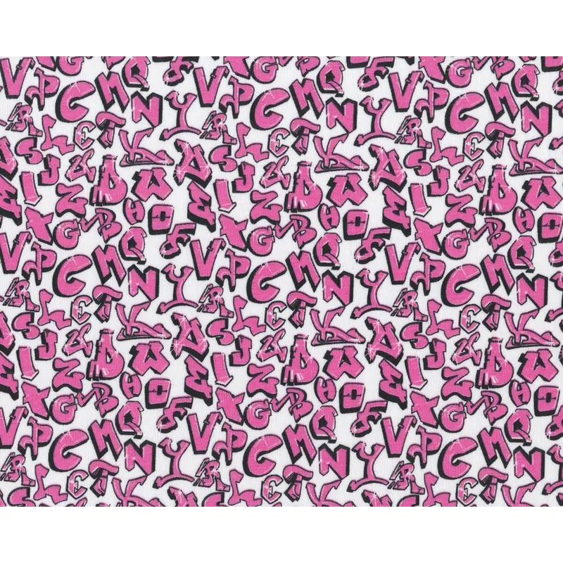 Baumwolljersey mit Elasthan LILLY ABC, Buchstaben, rosa-weiß