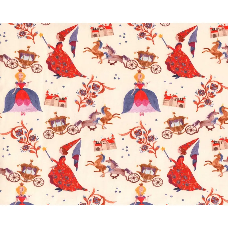 Baumwolljersey PRINZESSIN, Kutsche und Schloss, creme, Hilco