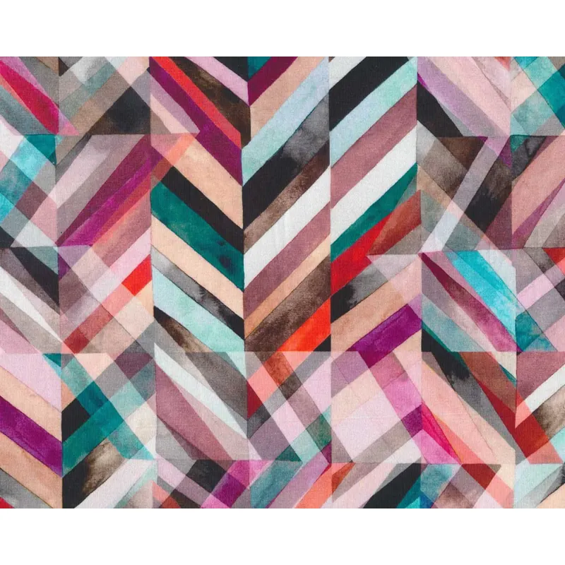 Baumwolljersey RAINBOW CUT, Streifen-Mosaik, petrol, Hilco