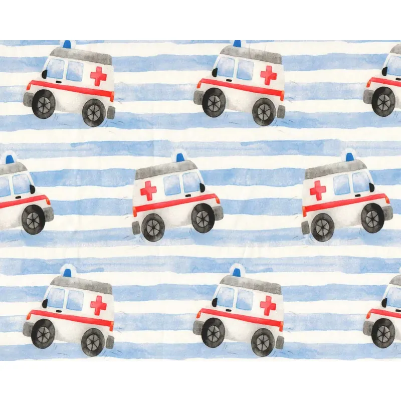 Baumwolljersey RESCUE TEAM, Krankenwagen, weiß-hellblau, Hilco