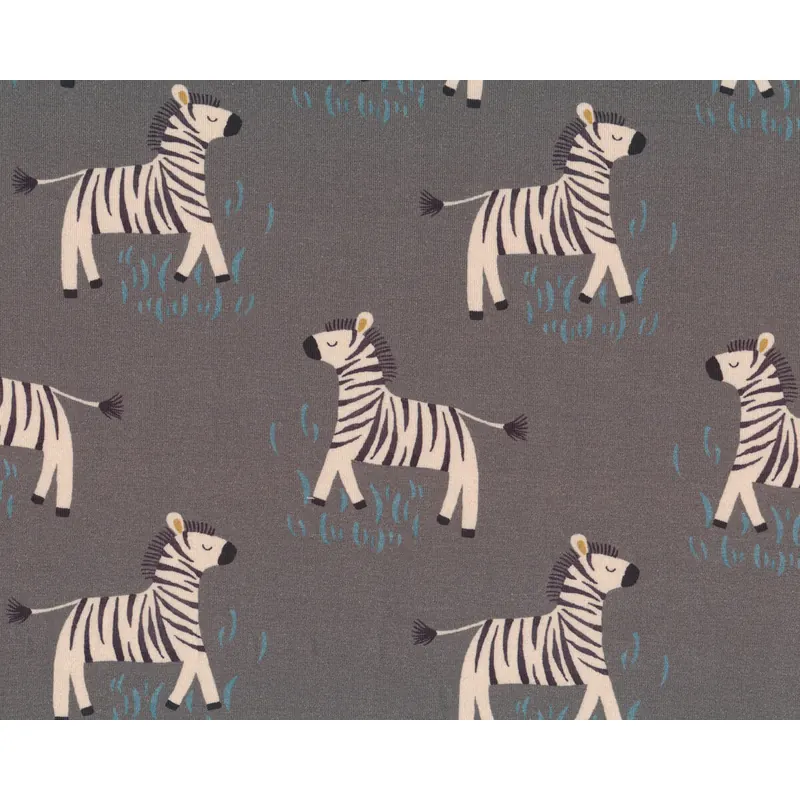 Baumwolljersey SAVANA FRIENDS, Zebras, grau