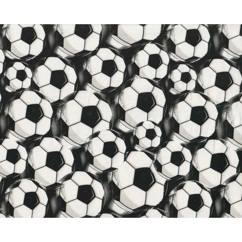Baumwolljersey SOCCER, Fußbälle, schwarz-weiß, Swafing