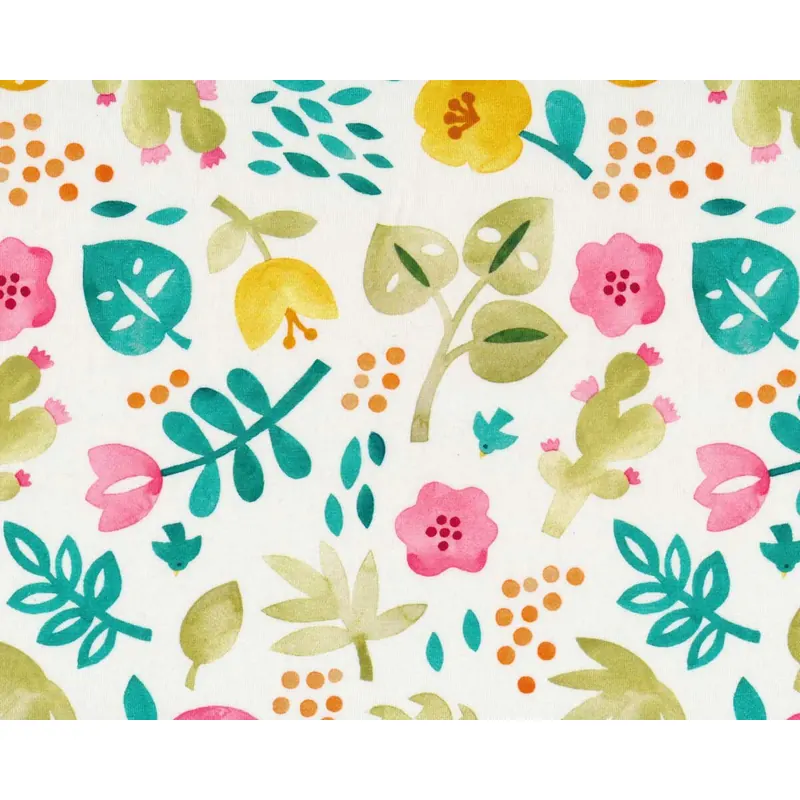 Baumwolljersey SUMMER FLOWERS, Blumen und Früchte, Hilco