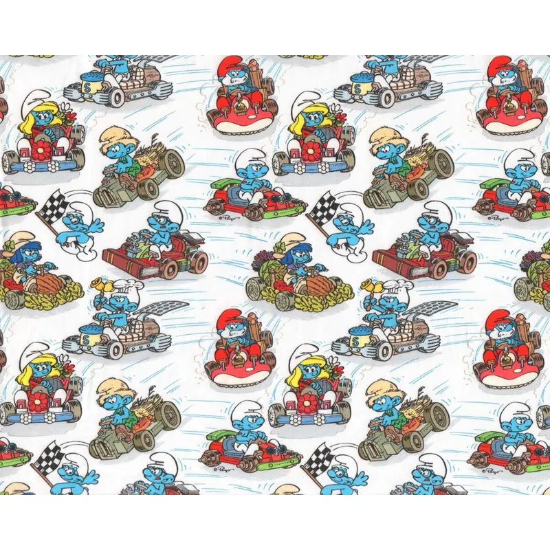 Baumwolljersey THE SMURFS, Schlümpfe mit Gokart, ZannaZ