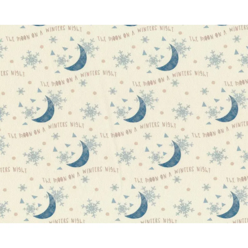 Baumwolljersey WINTER MOON, Monde und Schneeflocken, creme-graublau