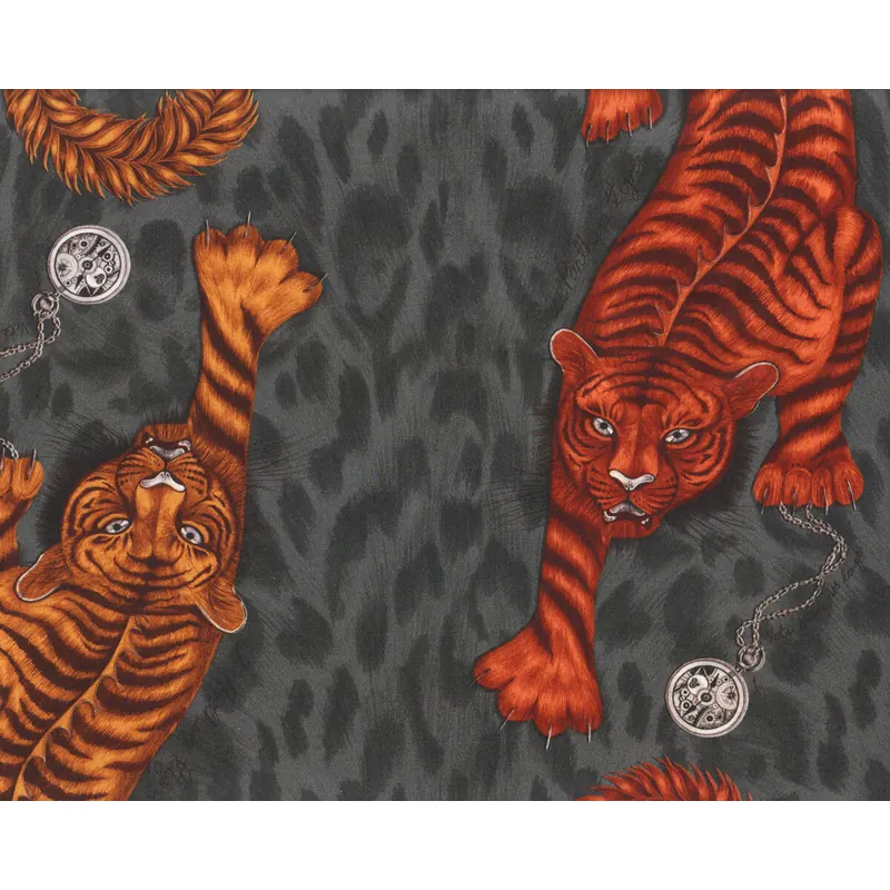 Baumwollsatin TIGRIS, Tiger, dunkelgrau, Emma Shipley