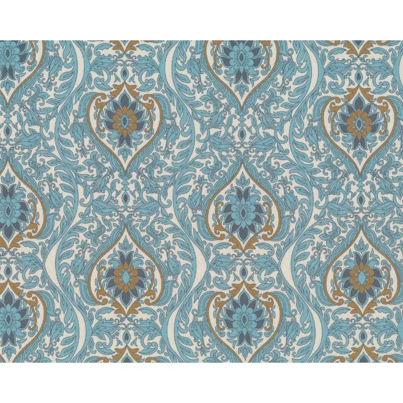 Baumwollstoff AVALANA, Blattranken-Ornament, taubenblau