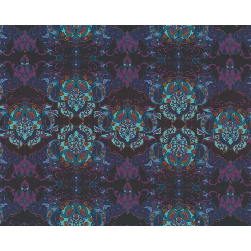 Baumwollstoff AVALANA, Paisleyblüten-Muster, lila-türkis