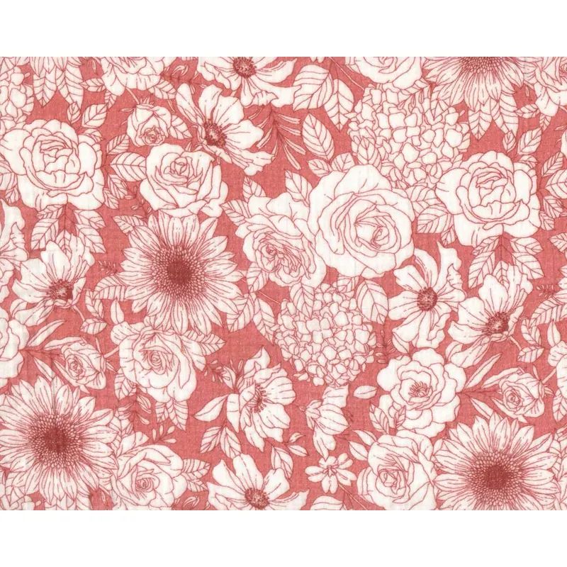 Baumwollstoff Double Gauze GARDEN MARIE, Sommerblumen, lachsrosa, Hilco