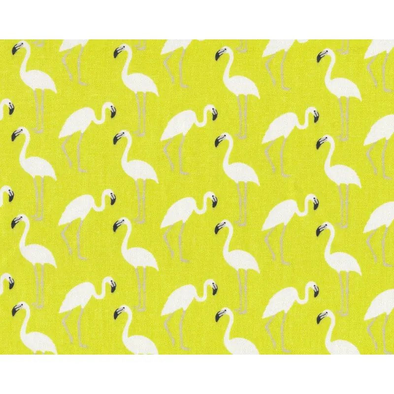 Baumwollstoff FLAVIO, Flamingos, helles limette