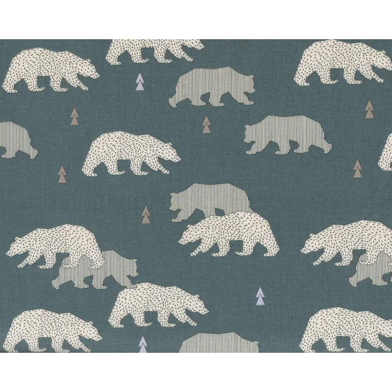 Baumwollstoff GRIZZLY, Bären, blaugrau