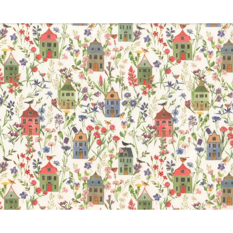 Baumwollstoff HÄUSER UND BLÜTEN, Acufactum