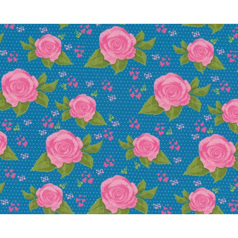 Baumwollstoff KIM, Rosen, mittelblau