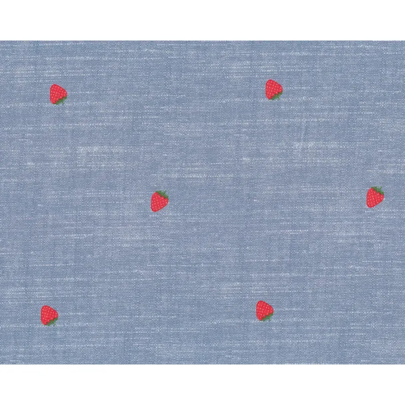 Baumwollstoff MINI BLUE in Chambray-Optik, Erdbeeren, helles jeansblau, Hilco
