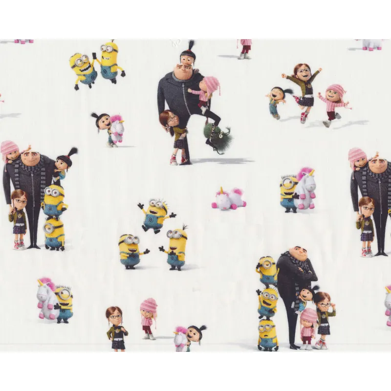 Baumwollstoff MINIONS mit Gru & Mädchen, weiß