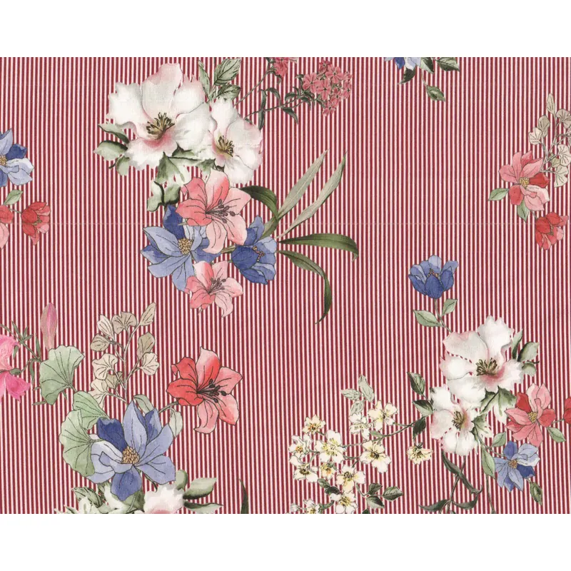 Baumwollstoff mit Stretch TAMO, Streifen mit Blumen, Hilco