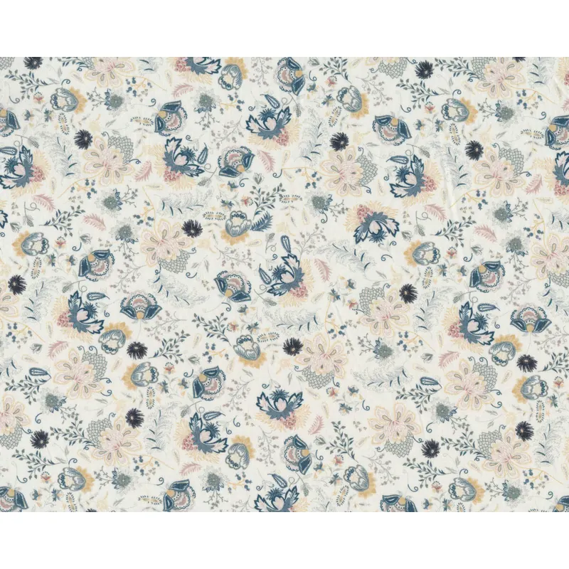 Baumwollstoff Popeline FLOWER PRINTS, Paisley-Blüten, dunkelblau