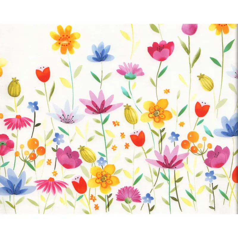 Baumwollstoff Popeline PRINTEMPS, Blumen-Bordüre, Hilco