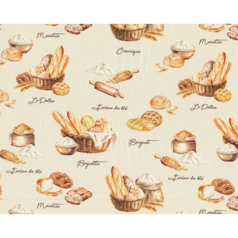 Baumwollstoff PROVENCE, Brot und Baguette, creme, Patricia Meyer
