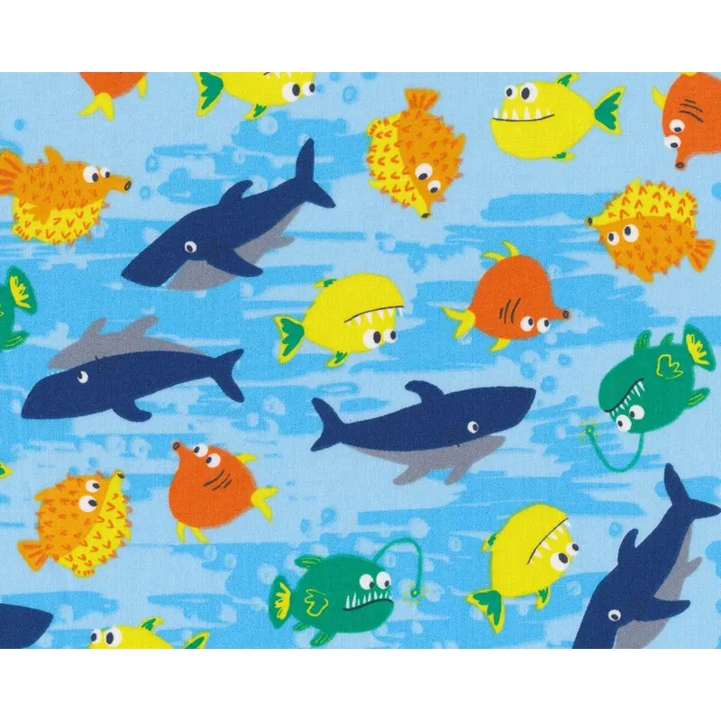 Baumwollstoff SHARKY, Haie und Fische