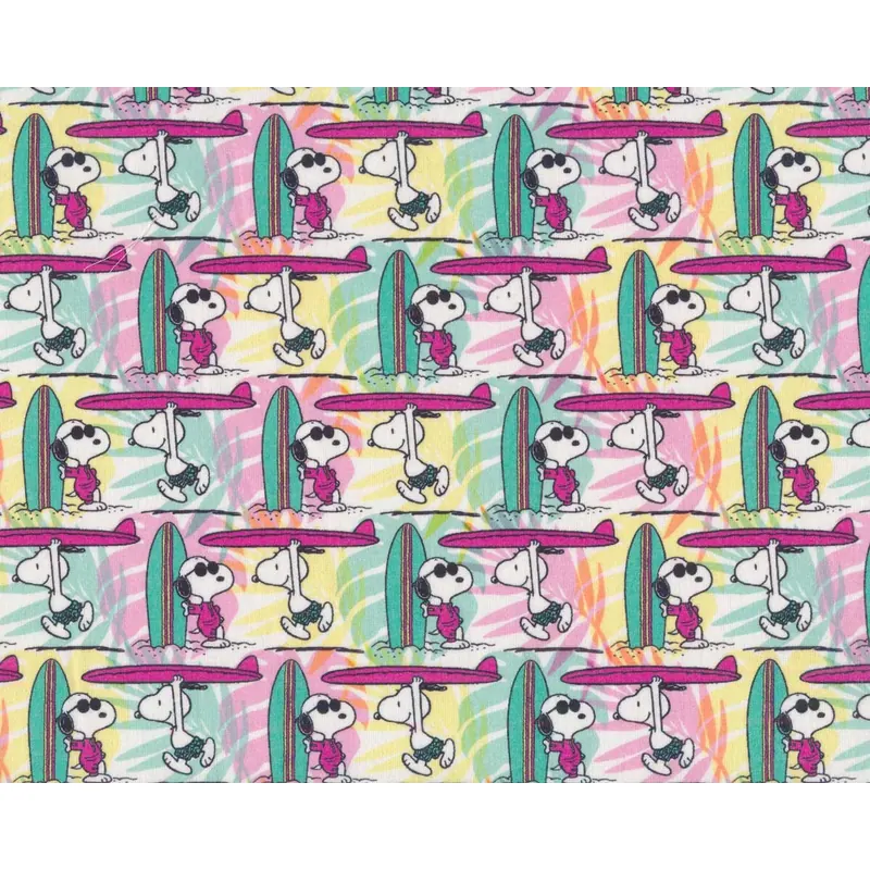 Baumwollstoff SNOOPY ALOHA, Surfboard, fuchsia