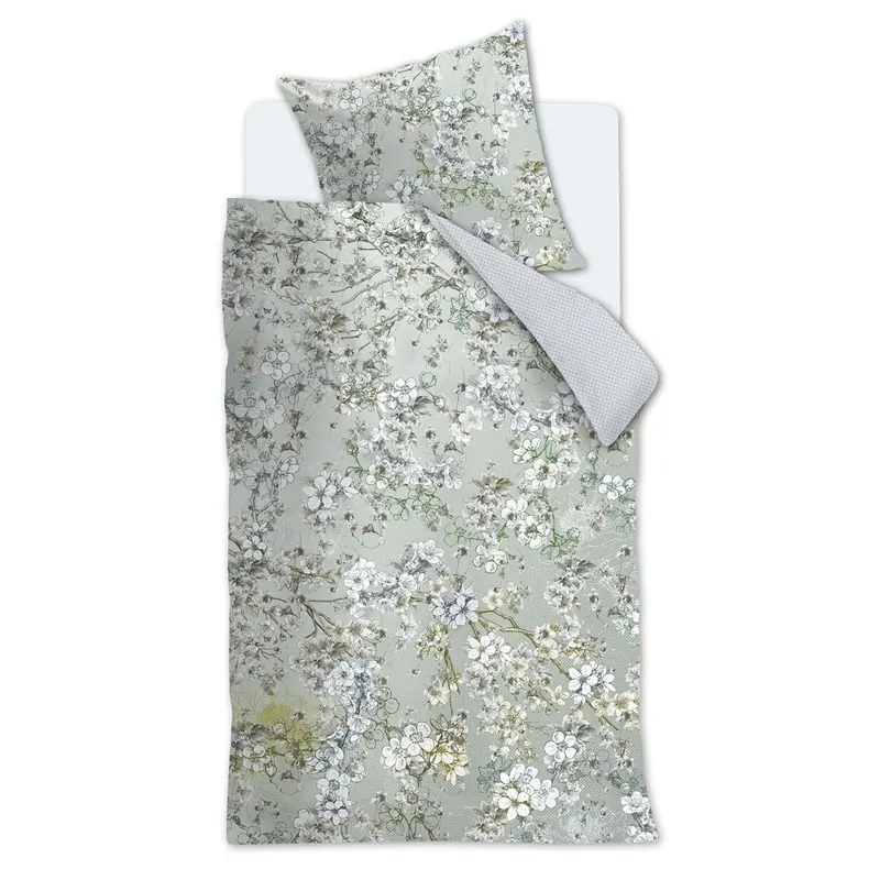 Beddinghouse Bettwäsche Fleurelle_Grey Green_ _UV_135x200 + 1x 1 , 1 135 x 200 cm, 80 x 80 cm Grau