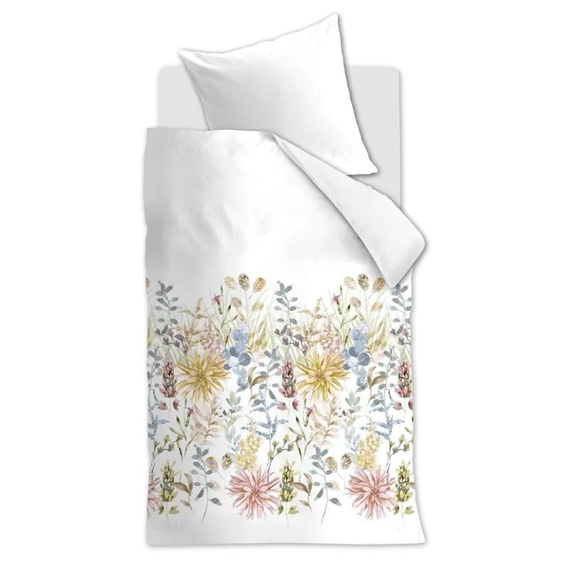 Beddinghouse Bettwäsche Flowerfields_White_ _UV_155x220 + 1x 1 , 1 155 x 220 cm, 80 x 80 cm weiß