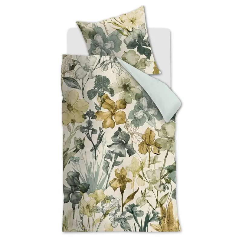 Beddinghouse Bettwäsche Iris Field_Grey Green_ _UV_155x220 + 1x 1 , 1 155 x 220 cm, 80 x 80 cm Grau
