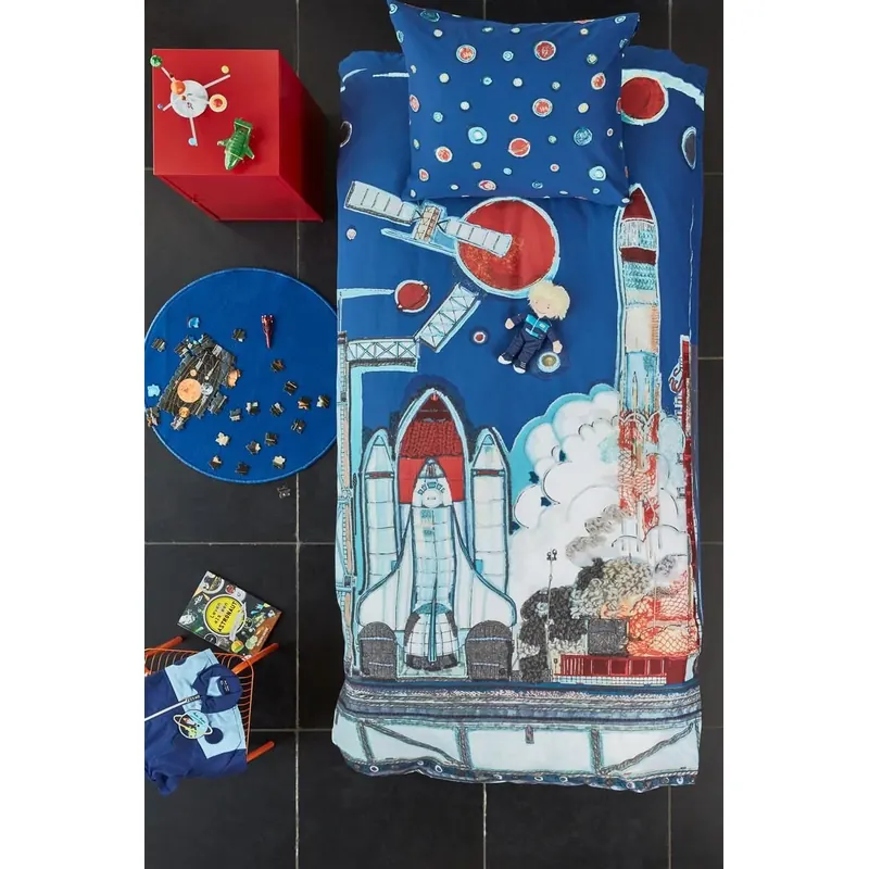 Beddinghouse Kids Bettwäsche Renforcé 2 teilig Kopf Kids Rocket Ship 196416 135 x 200 cm, 80 x 80 cm blau
