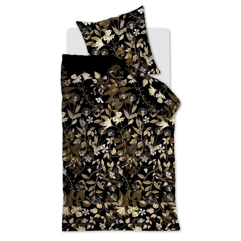 Beddinghouse Mako-Satin Bettwäsche + 1x Blumen 135 x 200 cm, 80 x 80 cm braun