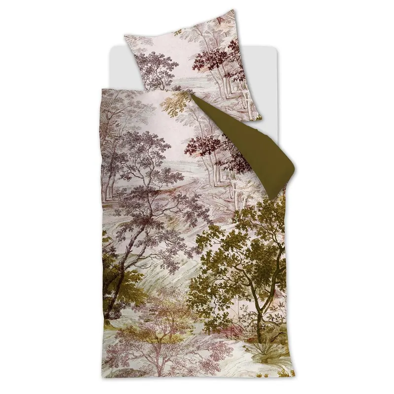 Beddinghouse Mako-Satin Bettwäsche + 1x Landschaft 155 x 220 cm, 80 x 80 cm grün