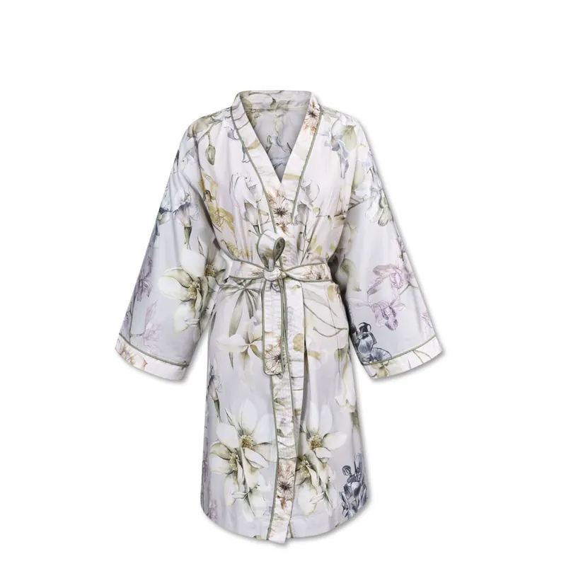 Beddinghouse Mako Satin Heimtextilie Ba mantel Branche Kimono Grey Green S/M grün cm x cm grau