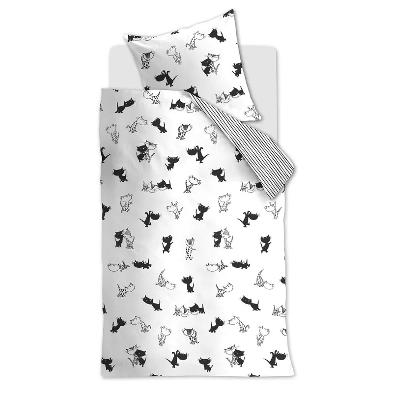 Beddinghouse x Fiep Amsterdam Bettwäsche Pim en Pom_Black_ _UV_135x200 + 1x 1 , 1 135 x 200 cm, 80 x 80 cm schwarz