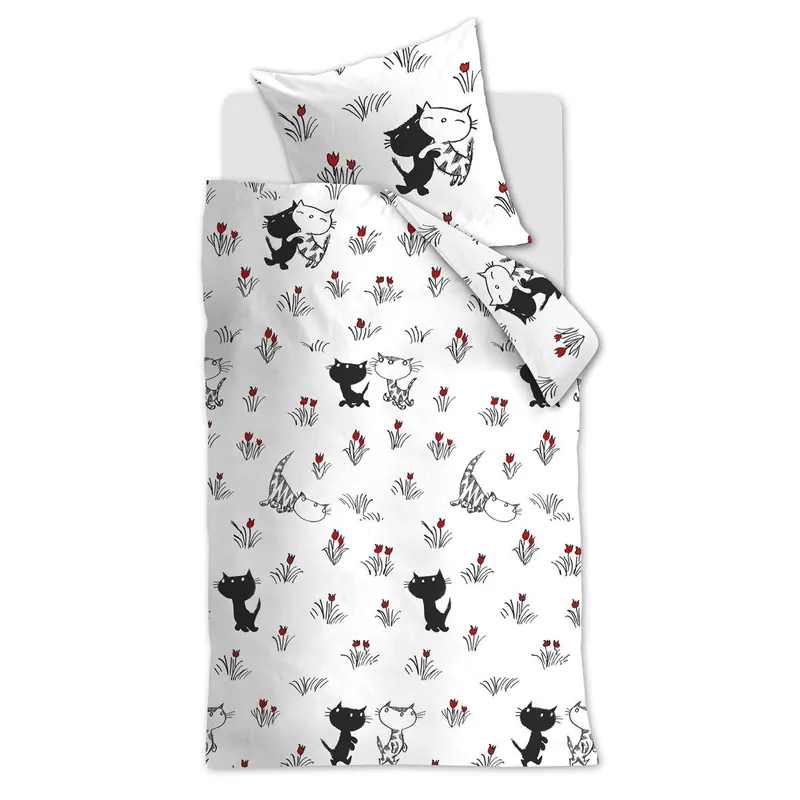 Beddinghouse x Fiep Amsterdam Bettwäsche Pim en Pom Lente_Red_ _UV_135x200 + 1x 1 , 1 135 x 200 cm, 80 x 80 cm rot