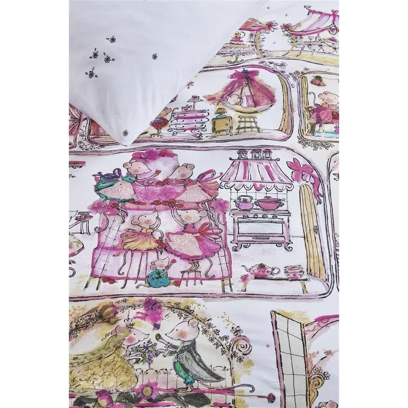 Beddinghouse x Hanneke de Jager Bettwäsche Mousehouse_Pink_ _UV_100x135 + 1x 1 , 1 100 x 135 cm, 40 x 60 cm rosa