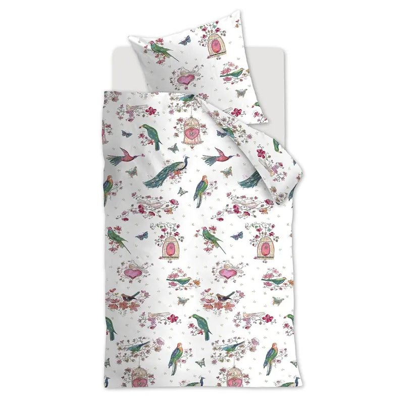 Beddinghouse x Hanneke de Jager Bettwäsche Sweet Birds_Pink_ _UV_135x200 + 1x 1 , 1 135 x 200 cm, 80 x 80 cm rosa