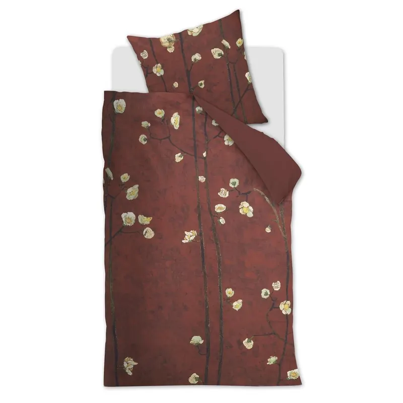 Beddinghouse x Van Gogh Museum Bettwäsche Plum Blossoms_Red_ _UV_155x220 + 1x 1 , 1 155 x 220 cm, 80 x 80 cm rot