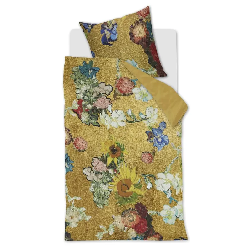 Beddinghouse x Van Gogh Museum Mako Satin Bettwäsche Partout s Fleurs_Gold_ _UV_135x200 + 1x 1 , 1 135 cm x 200 cm