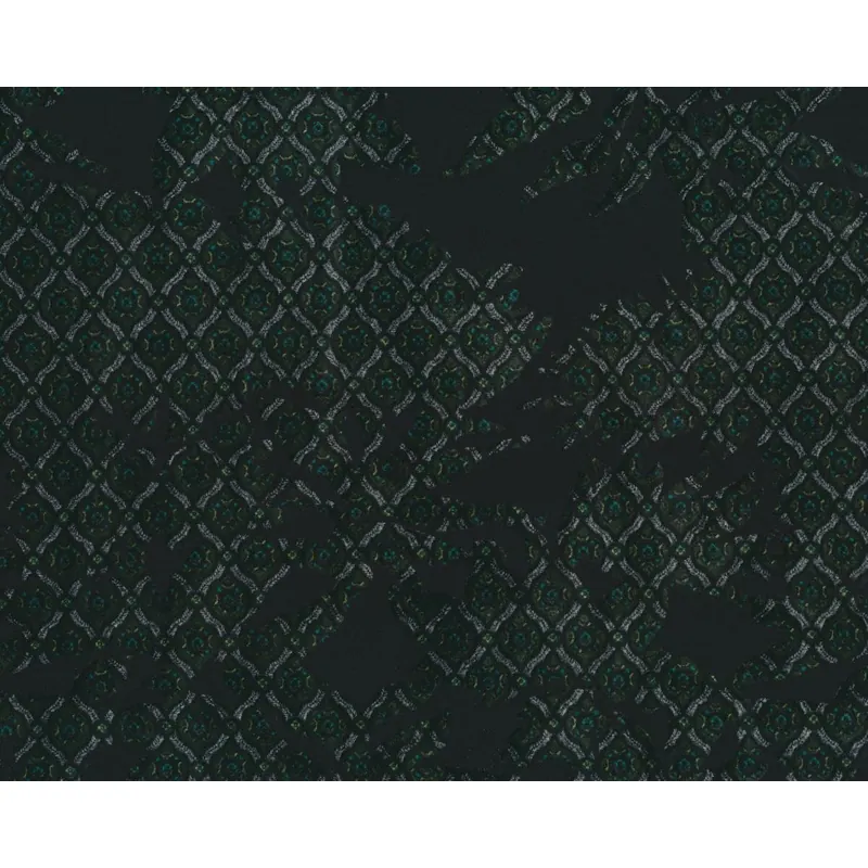 Beflockter Viskose-Stretch BARTON, längselastisch, Blütenrauten, moosgrün-schwarz