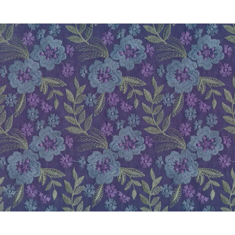 Bestickter Baumwollbatist BRODERIE, Blumen, dunkelblau, burda style