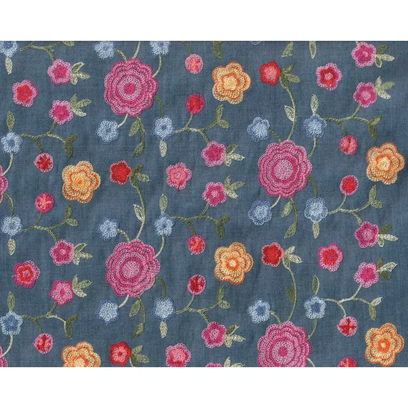 Bestickter Baumwollstoff JASMIN, Blumen, pink, Swafing