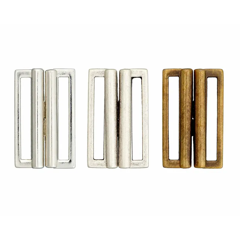 Bikiniverschluss aus Metall, eckig, silber und altmessing, Union Knopf