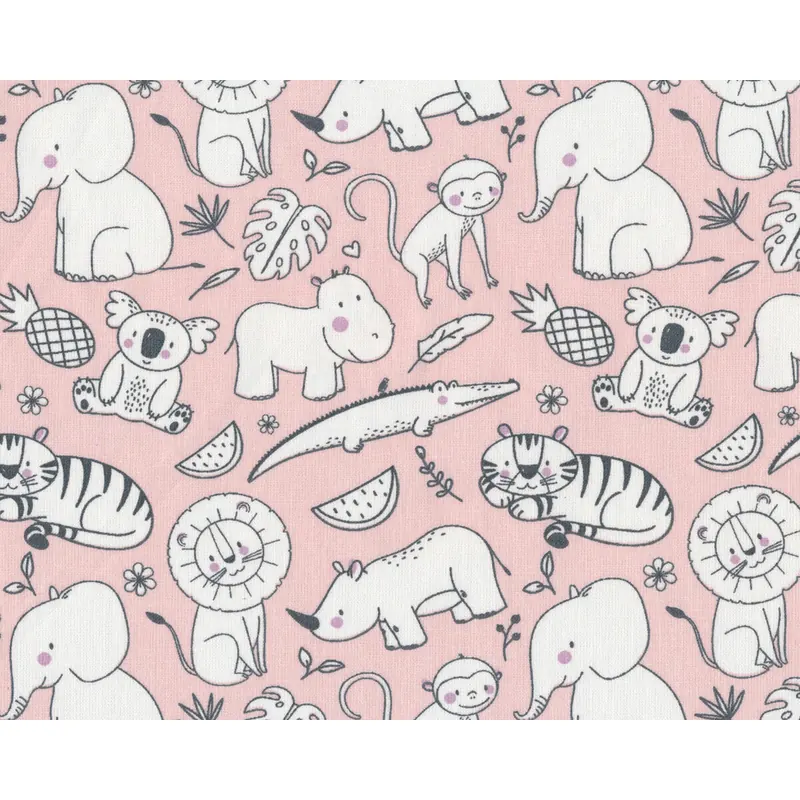 Bio-Baumwollstoff ANIMAL BABY, Tierkinder, rosa