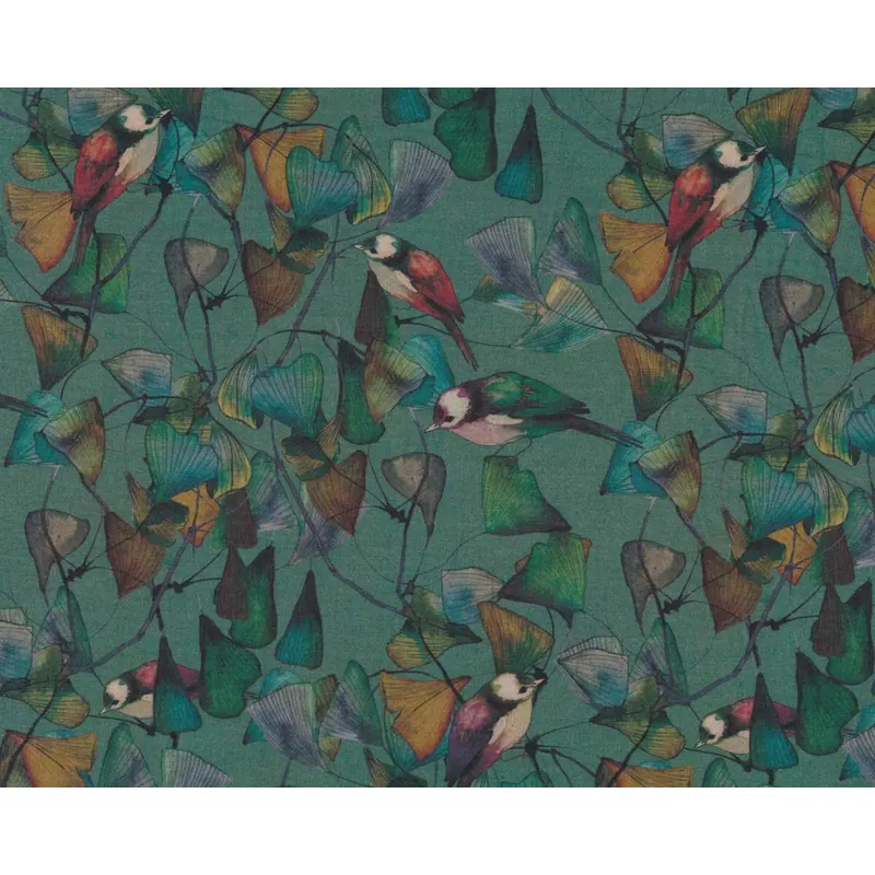 Bio-Baumwollstoff GINKO BIRDS, Vögel und Blätter, C. Pauli