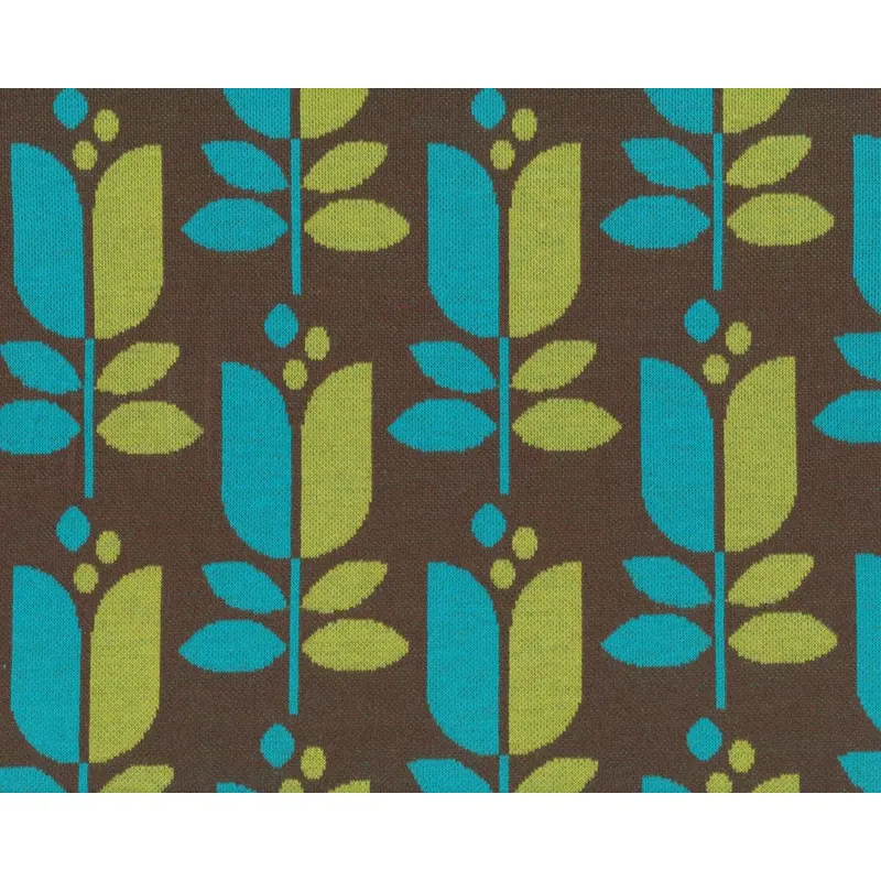 Bio-Jacquard-Strick TULIPINA, Retro-Tulpen, türkis-hellgrün