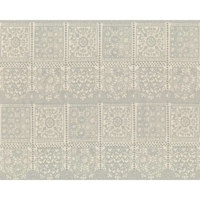 Bio-Patchworkstoff LACE TILES, Spitzenmuster, hellbeige-steingrau, Jane Makower