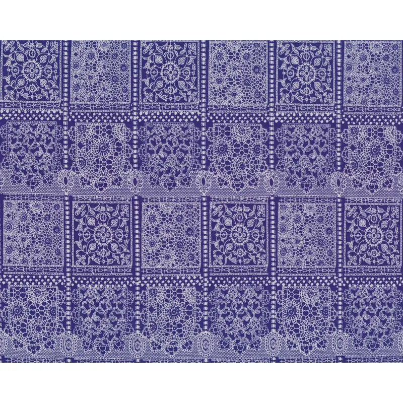 Bio-Patchworkstoff LACE TILES, Spitzenmuster, royalblau-gebrochenes weiß, Jane Makower